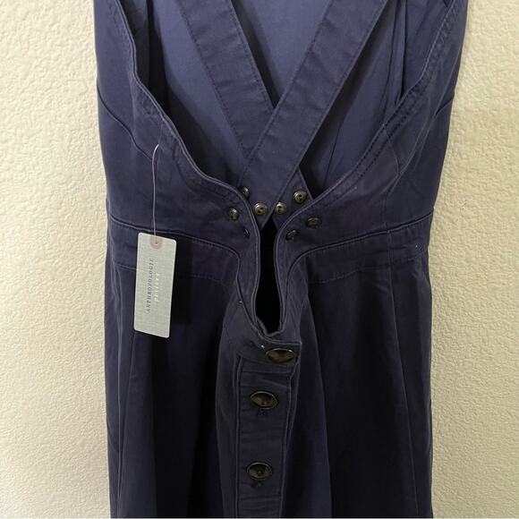 NWT Anthropologie Maeve Navy A-Line Flared Open Back Overall Midi Denim Dress 2P - Picture 7 of 11